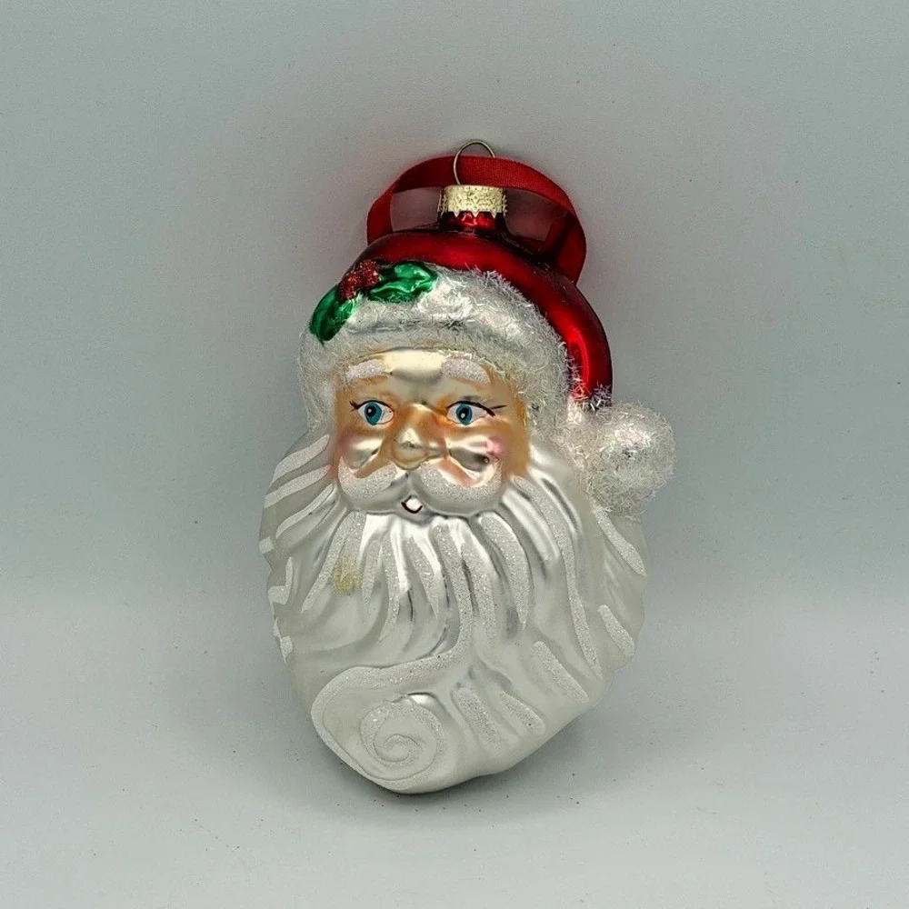 Vintage Glass Santa Claus Head Ornament Blown Glass Christmas 4.5